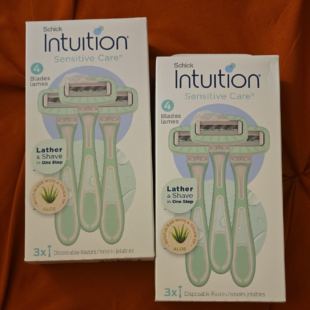 Schick Intuition Sensitive Care Razors - Mint Green, 2 Packs Of 3 Razors Each